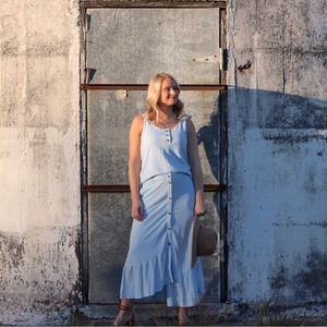 Light blue top and midi skirt set. Listicle brand. S,M,L
